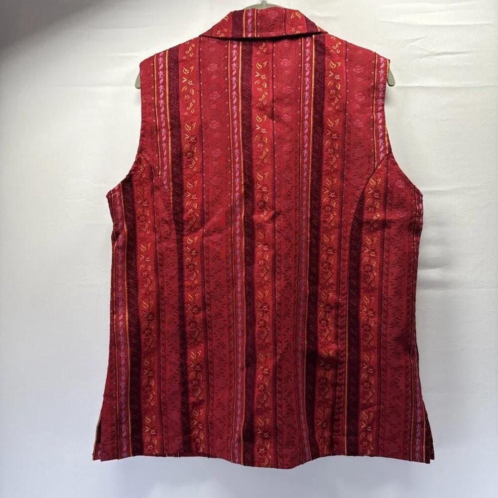 Coldwater Creek Tapestry Vest Women's Size Medium Red Colorful Full Zip‎ Lined